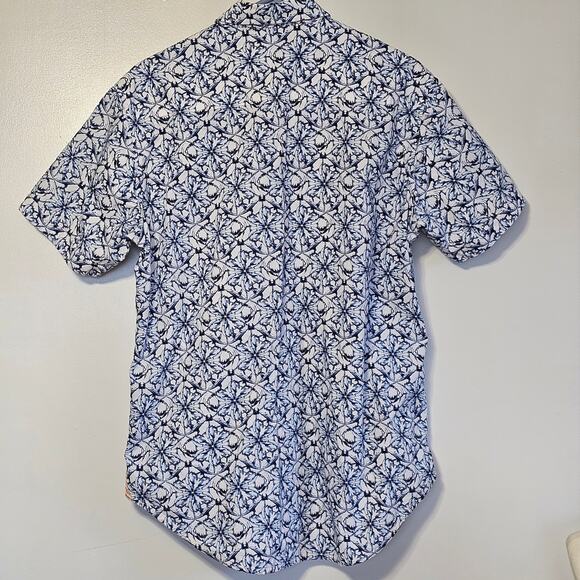 Robert Graham Shirt Blue Shark Flip Cuff Short Sleeve Dress Mens Medium - Picture 3 of 7
